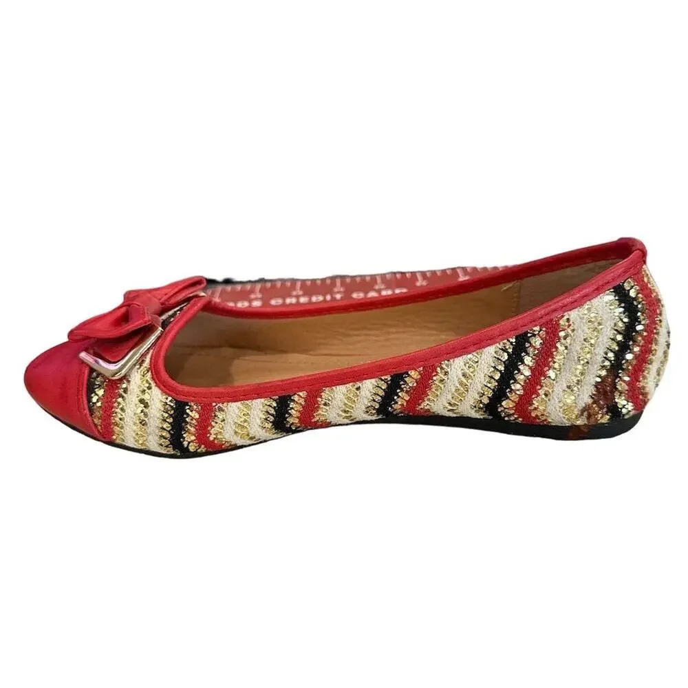 Machi Women's Red Plaid Ballet Flats Size 7 with‎ Bow Accent